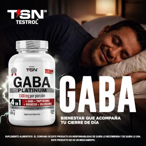 Gaba Platinum | Fórmula 4 En 1 | Gaba 750mg, Triptofano, Magnesio, Valeriana y Vit B1 | Apoyo a tu Rutina de Descanso | Testrol TSN 200 Cápsulas.
