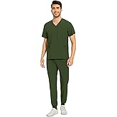 COZYFIT Men Scrubs Set - Stretch V-Neck Scrub Top & Jogger Pant with 8 Pockets, Yoga Waistband, Anti-Wrinkle Scrubs for Men