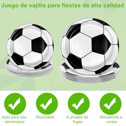 30PCS Platos de Fútbol para Fiesta de Cumpleaños, Decoraciones para Fiestas de Fútbol, con Placa, Mantel Taza,Tenedor, Servilleta, Pancarta, para Cumpleaños y Cualquier Celebración