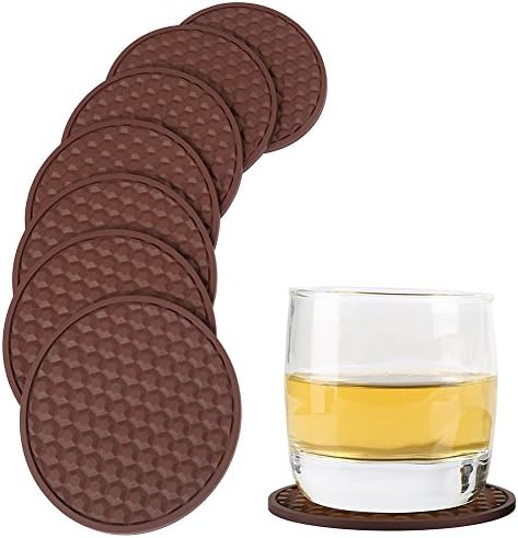 Silicone Coasters by HappyDavid Cup Mat Set of 8 for Fine Wine/Beer/Any Beverage,Use on Bars or Fine Furniture in Your Kitchen(brown)