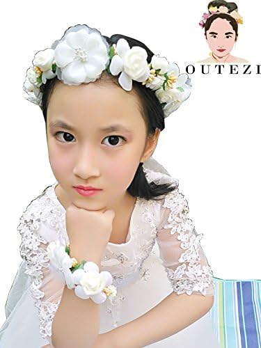 FENHAR Child Girl Flower Crown Headband with Bracelet/ Baby Girl Headband/Girl Headband Baby/Toddler Headband (big white)