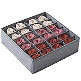 Qozary Closet Socks Organizer Drawer Divider, 24 Cell Collapsible Closet Cabinet Organizer Underwear Storage Boxes for Storing Socks, Lingerie, Underwear (Gray, 24 Cell)