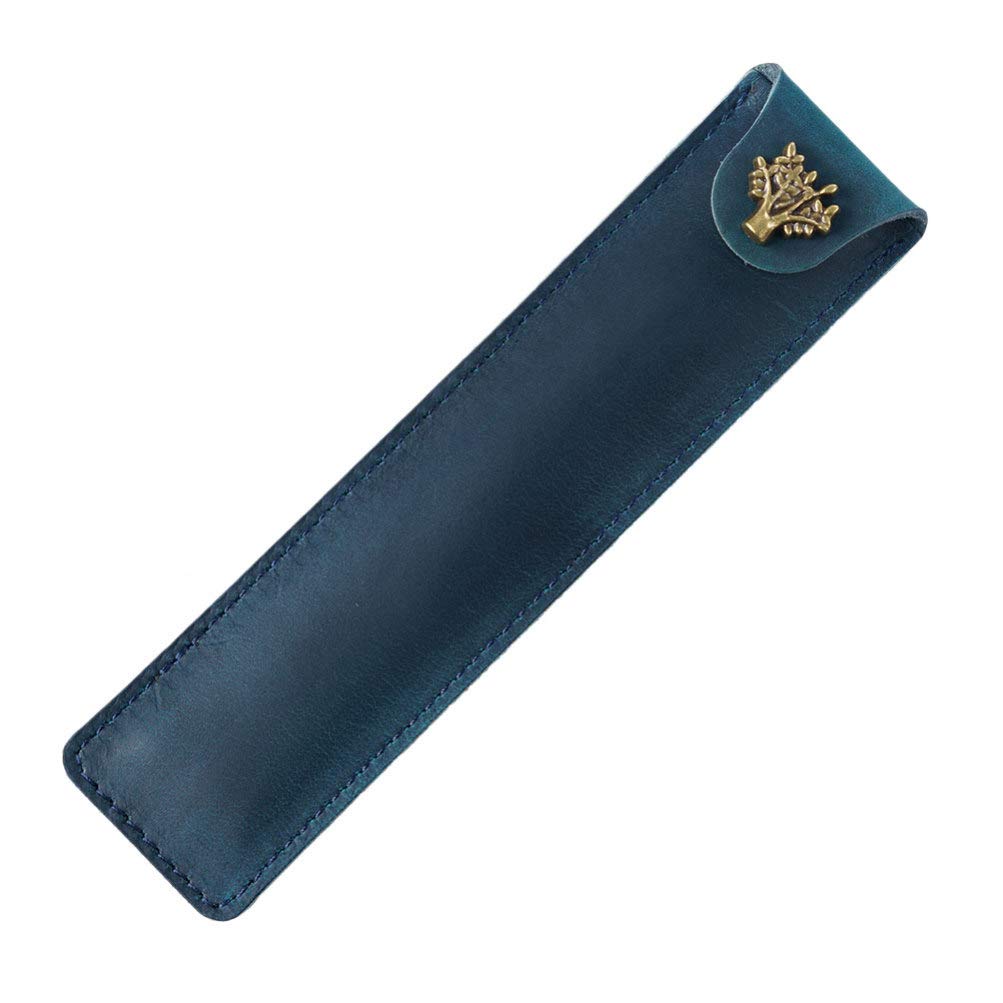 Operitacx Genuine Leather Pen Pouch Compact Case for Single Pen with Snap Button Cowhide Pencil Bag Suitable for Fountain Rollerball Ballpoint Pens Office School