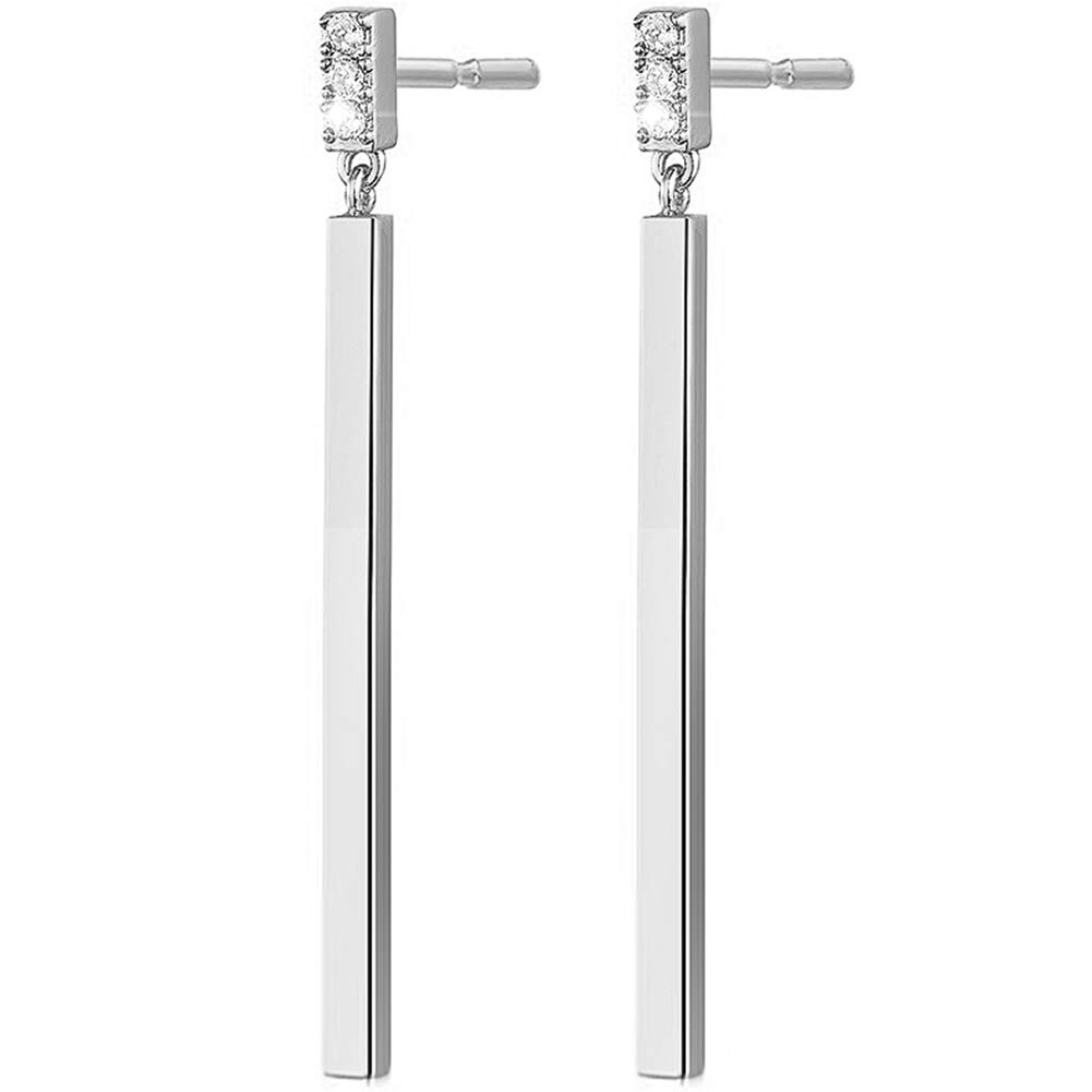Suyi Minimalist Dainty Bar Stud Earrings Long Drop Dangle Earrings for Women Girls Silver