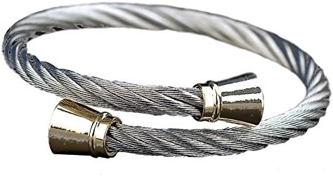 CHRANSilver Stainless Steel Twisted Cable Cuff Bangle Bracelet Simple Round Pearl Women Jewelry 7.4