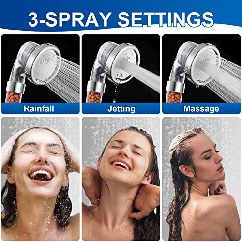 Luxsego Filtered Shower Head for Hard Water, High Pressure 3 Modes Shower Heads with Handheld Spray, Water Softener Showerhead Set with Mineral Beads to Remove Chlorine & Fluoride for Dry Hair & Skin