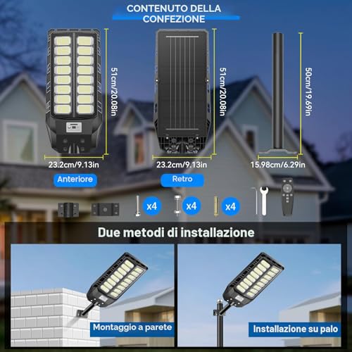 Adewalk 800 W Outdoor LED Solar Street Light with Remote Control, IP66 Waterproof Solar Street Light with Motion Sensor, 6500 K Super Bright Outdoor Garden Lights for Garage Road