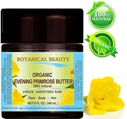 ORGANIC PRIMROSE OIL BUTTER. 100 % Natural / RAW / VIRGIN / UNREFINED. 8 Fl oz - 240 ml. for FACE, BODY, HANDS, FEET, NAILS & HAIR and LIP CARE.