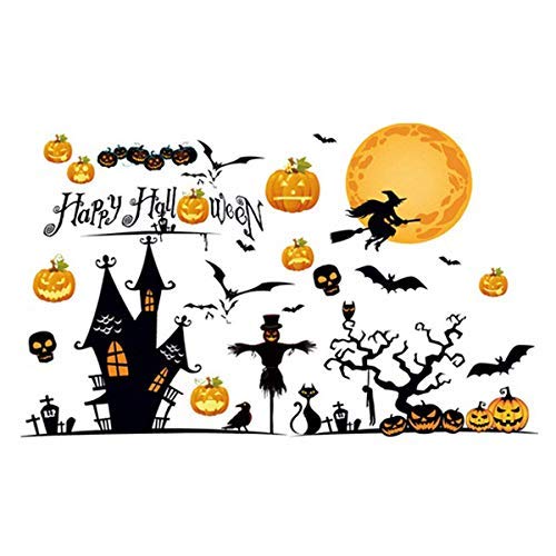 Halloween Wall Stickers, Halloween Decoration Decal self-Adhesive Stickers Removable Wall Decals Bats Skulls Pumpkin Stickers for Halloween Party Wall Window Decorations (B)