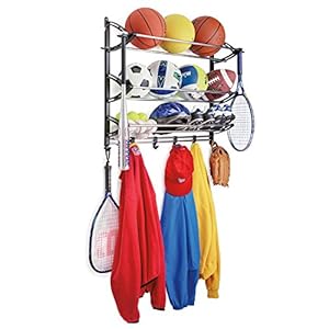 Lynk Sports Rack with Adjustable Hooks – Sports Gear Storage – Black/Silver