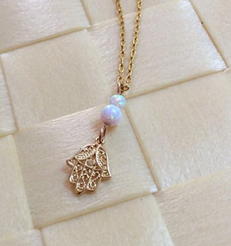 14K Gold Filled Hamsa Opal Protection Pendant Necklace
