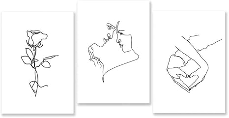 Amazon 愛のポスターとプリントカップルアートセット3写真手ハートブラックホワイト線画女性女の子部屋の装飾女性ロマンチックアート40x60cmx3フレームなし アートフレーム ポスター オンライン通販