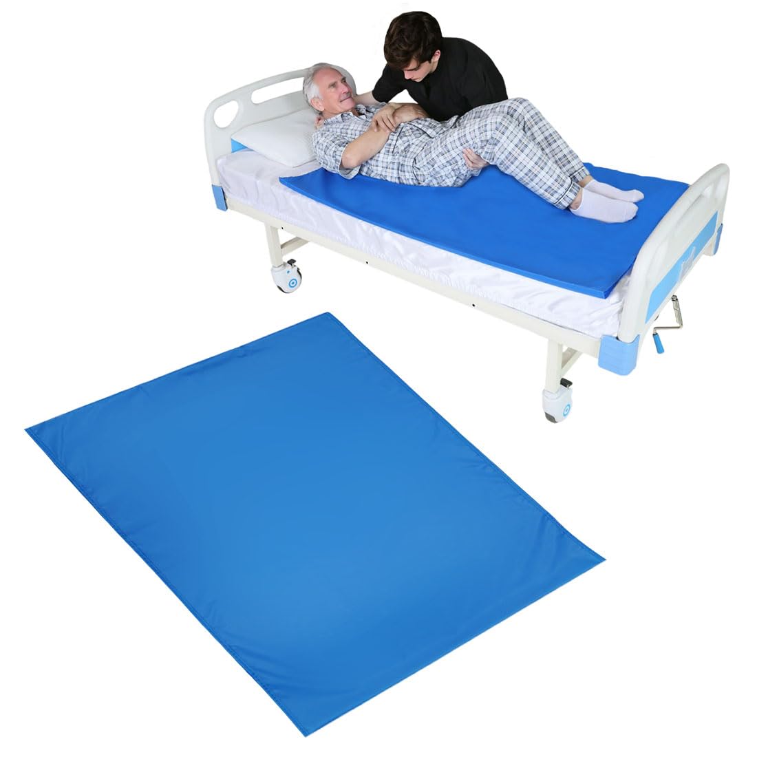 Transfer Slide Sheet in-Bed Transfer and Repositioning Easy Apply and Use (Blue-Flat 55 * 79 Inches)