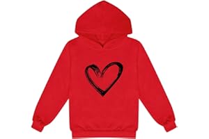 Toddler Girls Boys Cute Heart Printed Hooded Sweatshirts Long Sleeve Pullover Shirts for Kids Valentines Day Outfits