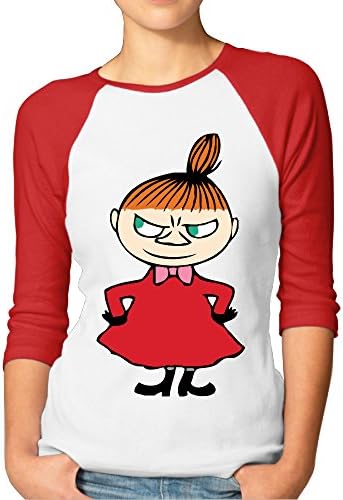 AYASHOP Women's Little My Moomin Valley 3/4 Sleeve 100% Cotton Baseball Tee/T Shirts Red