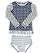 RuffleButts® Girls Rash Guard 2-Piece Long Sleeve Swimsuit Set - Navy Stripe Polka Dot UPF 50+ Sun Protection - 3T