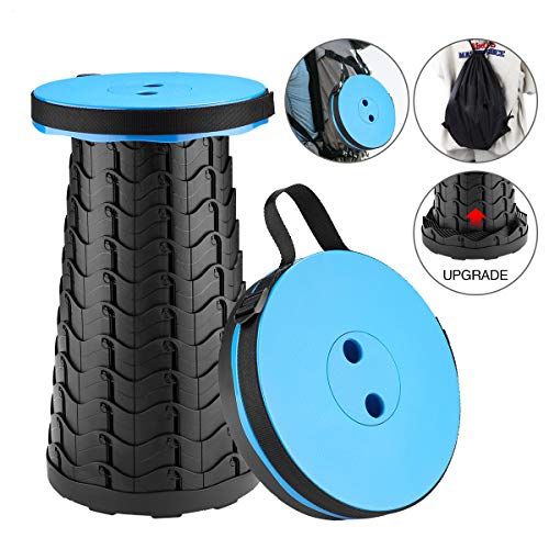 IKURAM Portable Retractable/Telescopic Stool with Extra Bag and Shoulder Strap,Folding Sturdy Lightweight Adjustable and Outdoor Plastic,for Camping BBQ Fishing Kitchen Indoor Max Load 400lbs
