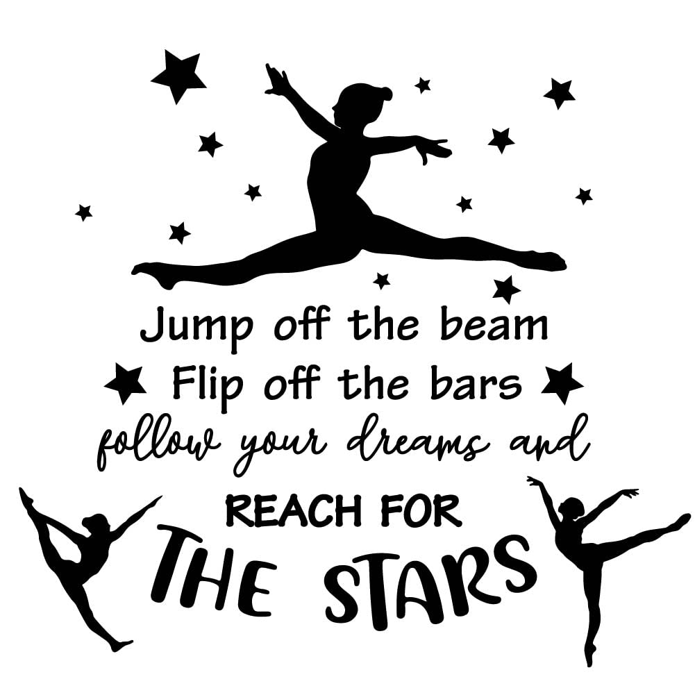 SUPERDANT Gymnastics Girl Wall Stickers Quote Vinyl Wall Decals Jump Off The Beam Flip Off The Bars Follow Your Dreams and Reach for The Stars Gymnast Decal for Girl Bedroom Training Room — image 1