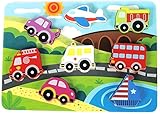 Vehicle & Travel Chunky Wooden Puzzle for Toddlers, Preschool Age w/ 