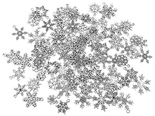 Kinteshun Assorted Christmas Snowflake Charms Xmas Pendant for Holiday DIY Jewelry Making Findings(100 Grams,About 90pcs,Silver Tone)