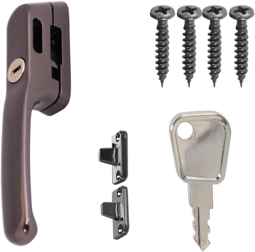 FixRello Locking Casement Window Handle – Secure Timber Window Latch with Key, Screws & Mount – Bronze, 4 Pack