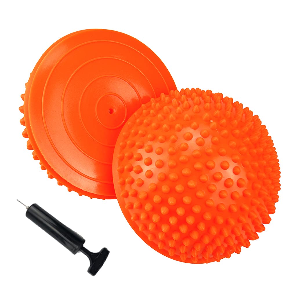 2PCS Hedgehog Balance Pods, Pimples Pilates Ball with Pump, Half Spiky Fitness Domes for Kids Adults Sports, Foot Massage, Stability Training, Muscle Balancing Therapy, Yoga Exercise (C)