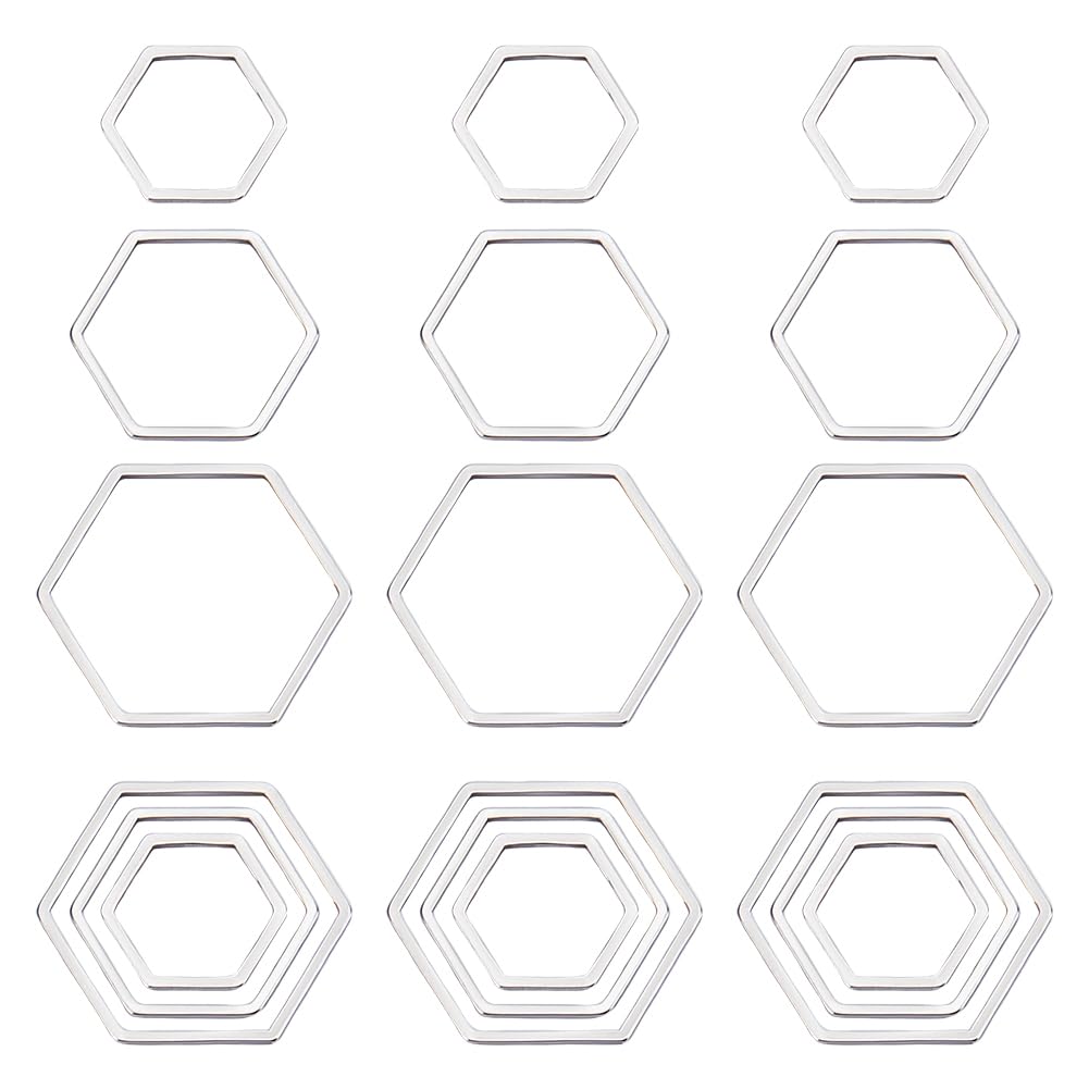 SUNNYCLUE 1 Box 60Pcs Open Back Bezel Pendants Stainless Steel Open Bezels Pendant Frames Hexagon Geometric Linking Rings Charm Connectors Open Bezels for Jewellery Making Charms Resin Casting Crafts