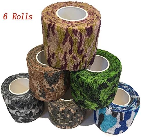 6 Rolls 5.0cm*4.5m Self-adhesive Non-woven Camouflage Tape Wrap Stealth Camo Tape Stretch Bandage Random Colors
