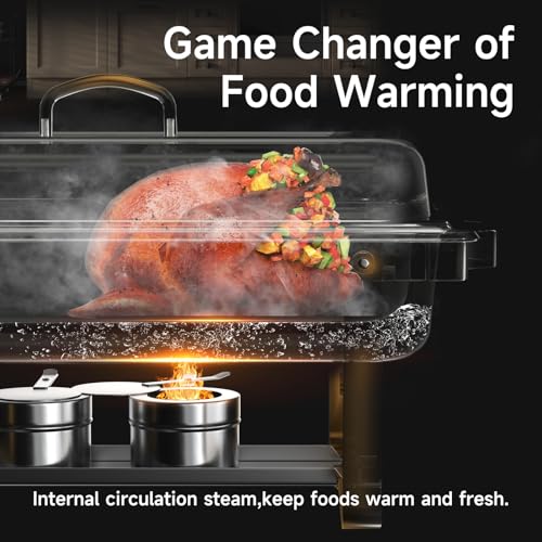 Chafing Dishes for Buffet 4 Pack, 9QT Chafing Dish High Grade Stainless Steel Chafer Complete Set,Steel Handle, Catering Events Complete Buffet Warmer Set (Golden, 4)