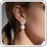 Yheakne Vintage Crystal Pearl Drop Earrings Rhinestone Pearl Dangle Earrings Full Cz Square Earrings Geometric Square Stud earrings Jewellery for Women