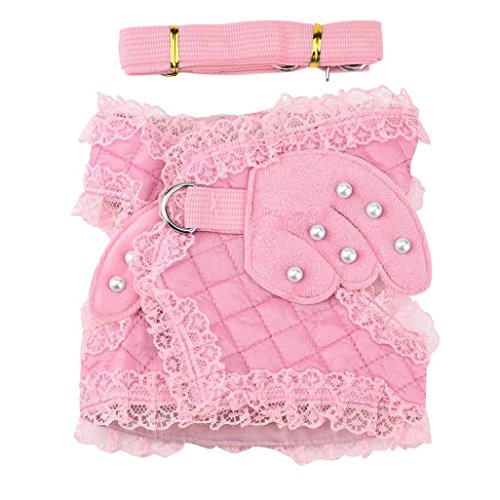 Binmer(TM) Angel Wings Pet Chest Strap Comfort Soft Breathable Dog Harness Pet Vest Collars Rope Dog Chest Strap Leash Set Collar for Small puppy (Pink, S)