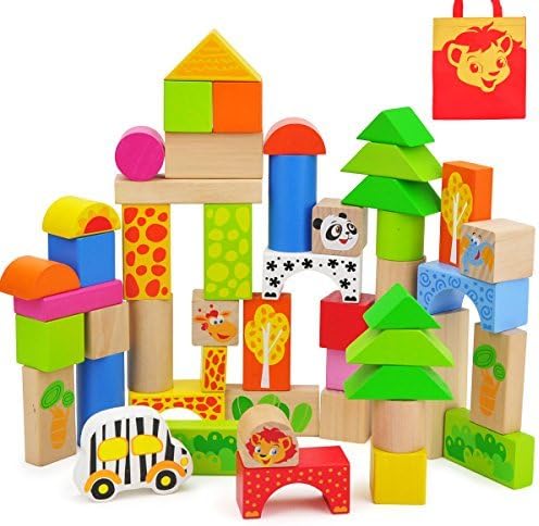 TOP BRIGHT 50-Pieces Wood Blocks Set