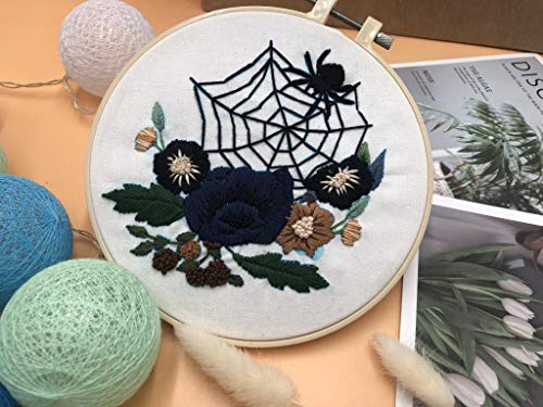 image for Louise Maelys Beginner Embroidery Kit Halloween Spider Web Flower Cros
