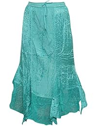 Women's Flirty Skirt Turquoise Embroidered Rayon Uneven Hem Hippie Skirts