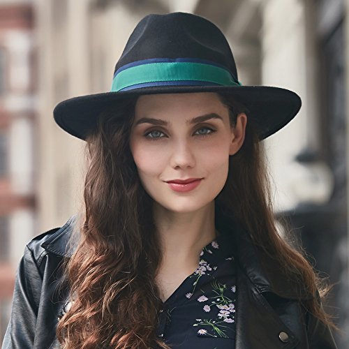 VEC 100% Wool Fedora Hat Vintage Bowler Hats Wide Brim Hat for Women - Thumbnail 4