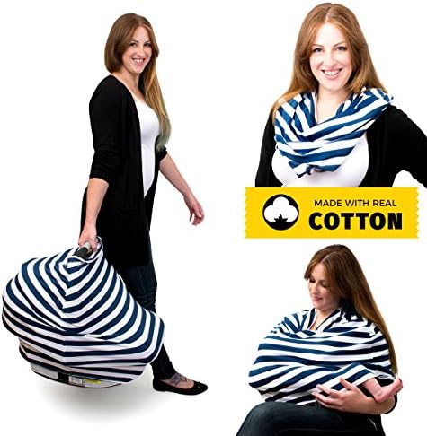 Luxury Cotton Nursing Breastfeeding Cover Scarf - Car Seat Canopy, Stroller And Shopping Cart Cover - Soft, Comfy And Stretchy For Boys And Girls - Every Mom's New Best Friend