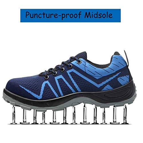 SUADEX Indestructible Steel Toe Shoes for Women Men, Safetry Shoes Breathable Puncture Proof Steel Toe Sneakers Work Shoes Construction Shoes Blue 001 Size 7.5 Women/6 Men - Thumbnail 3