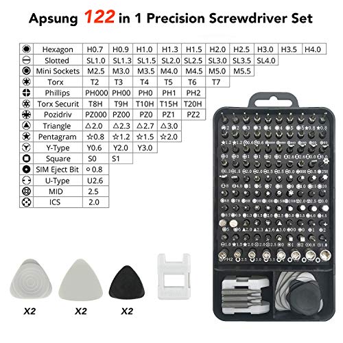 Precision Screwdriver Set, Apsung 122 in 1 Magnetic Screwdriver Bit Set, Multi-function Repair Tool Kit Compatible with iPhone, Computer, PC, Watch, Glasses, Electronics, Mini DIY Hand Work Tools