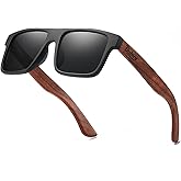 DUBERY Wood Frame Square Polarized Sunglasses for Men Women UV400 Protection Wooden Sun Glasses D833