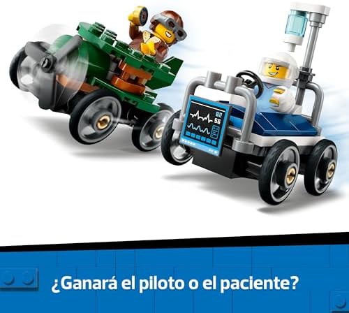 City Pack de Coches de Carreras: Avión vs. Cama de Hospital de Juguete, Autos Locos de Carreras con 2 Minifiguras de Piloto y Paciente, Regalo para Niños y Niñas de 5 Años o Más 60459