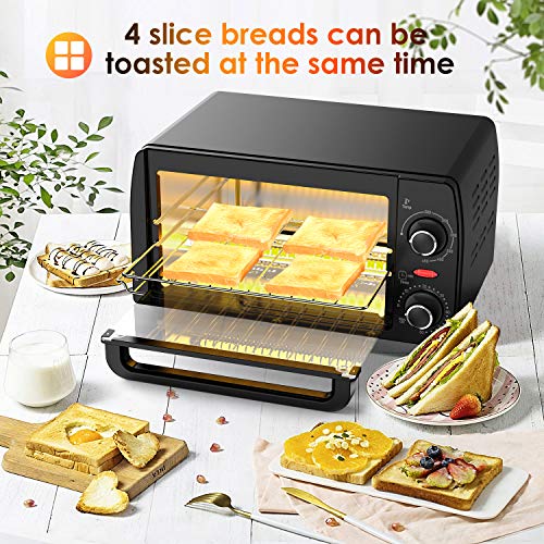 Hosome Toaster Oven, 4 Slice Toaster Oven with Wire Rack and Tray