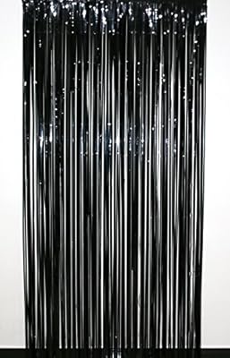 Langxun 3 ft x 8 ft Black Foil Fringe Curtains | Photo Booth Background for Party, Prom, Birthday, Wedding, Event Decorations ( 2 Pack ) (BLACK)