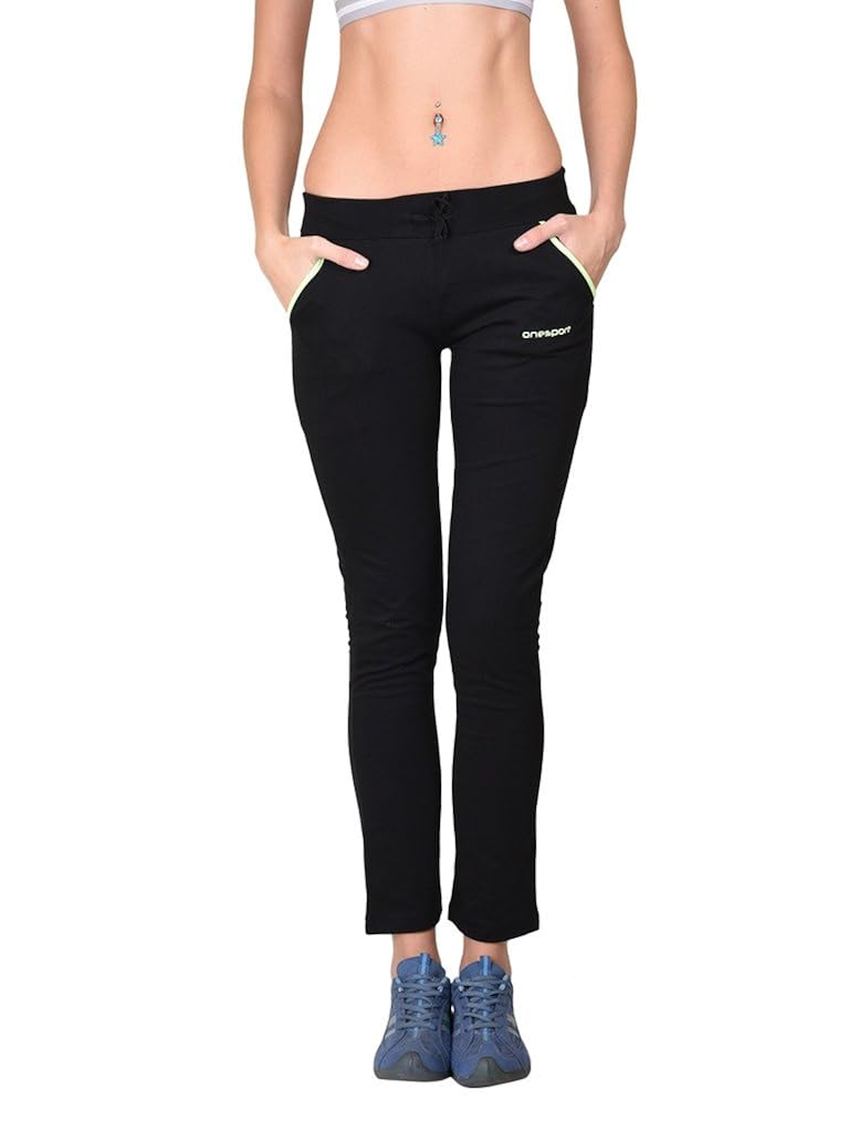 onesport women's 100% cotton jersey black trackpants(onsp26bl-p)