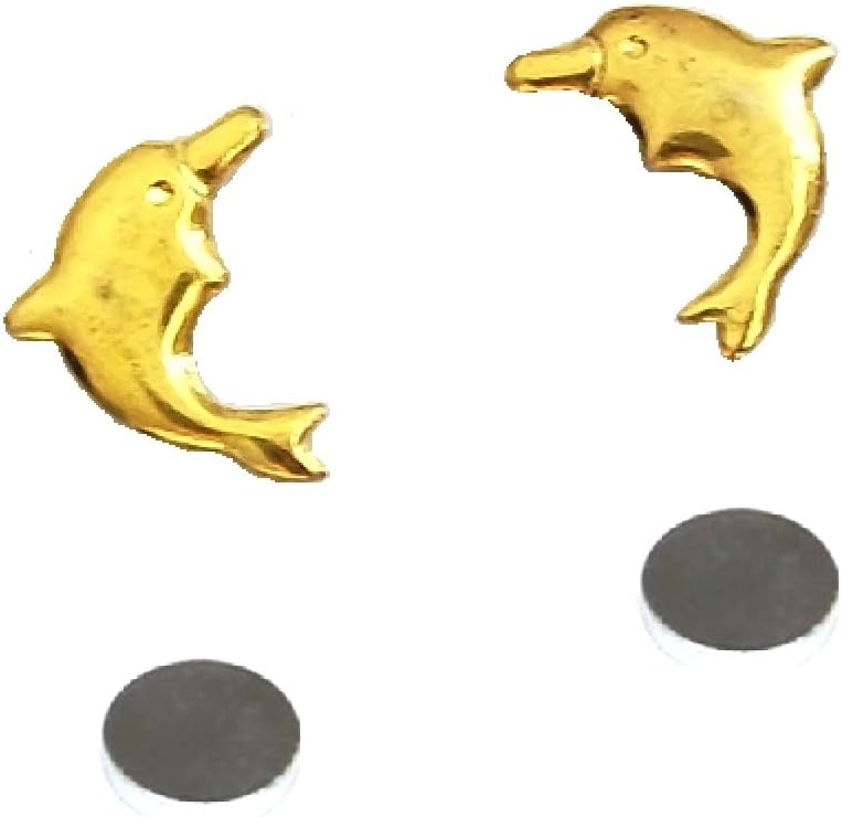 Gold Dolphin Magnetic Earrings Vintage Clip on Non Pierced Jewellery for Girls Women Men Boys Girls Unisex