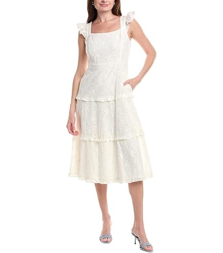anne klein lace dress Women's Trim Tiered Midi at Amazon Women's Clothing store YGroup_10465 length dress from Anne Sexy Black Formal Dress, Taille:M