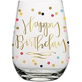 Birthday Wine Glass - 20 oz Happy Birthday Stemless Wine Glass (Multicolor Confetti, Perfect Birthday Gift)