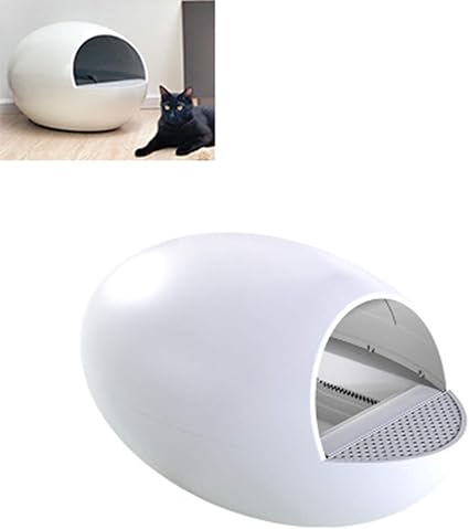 Lh Yu Ellipse Electrique Litiere Chat Intelligent Boite Toilettes Chat Semi Ferme En Forme D Oeuf Fournitures De Chat Convient A Tous Les Types De Chats Blanc Amazon Fr Cuisine Maison