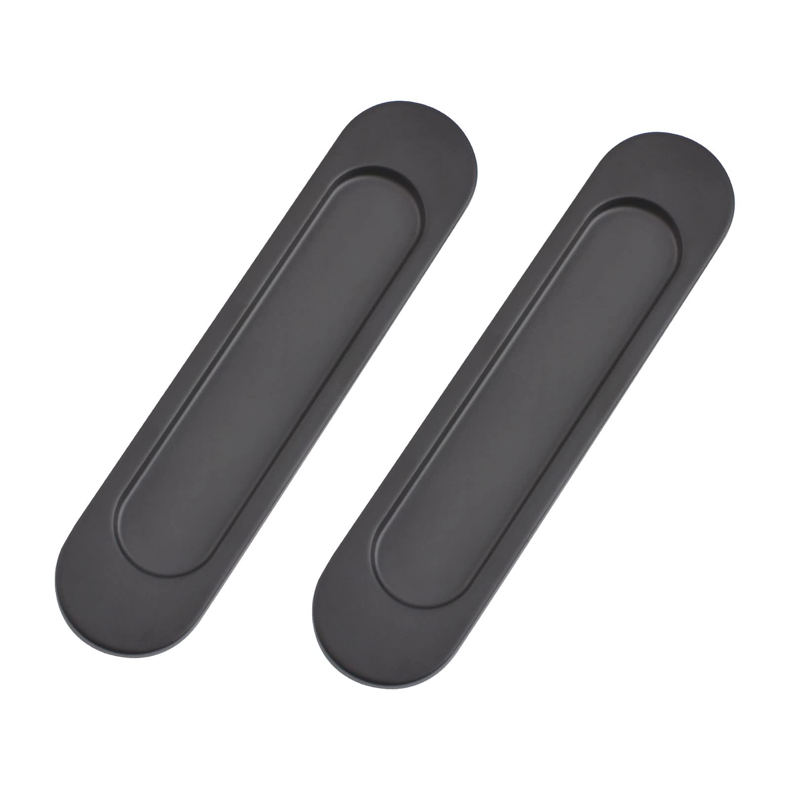 MOROBOR Self-Stick Oval Sliding Door Pulls, 2pcs Matte Black Aluminum Alloy Flush Pull Punch-Free Handle for Sliding Barn Door Windows Cabinets/15cm — image 1