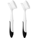 Dish Brush with Handle, Dish Scrub Brush with Built-in Scraper | Nylon Dish Scrubber, Kitchen Brushes for Dishes,Pots, Pans and Sinks 2 Pack