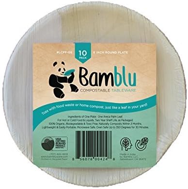 Bamblu 100 Piece Home Compostable Designer Tableware, Classic Palm Leaf Plate, Round